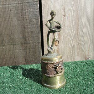 Vintage African Man Ashanti Sand Cast 7" Figure Brass Bell